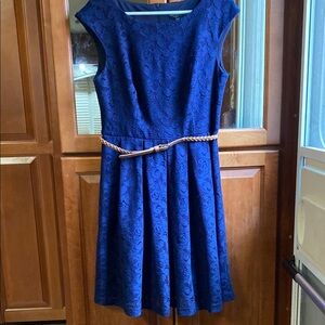 Connected Size 12 Sleeveless Blue A-Line Dress with Lace